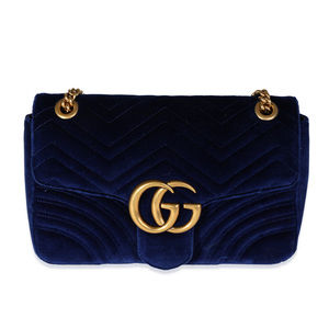 Gucci Royal Blue Matelassé Velvet Medium Marmont Shoulder Bag